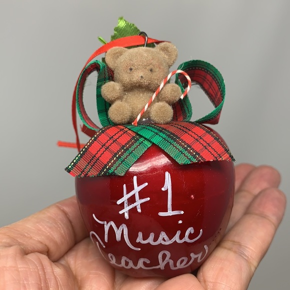 3” apple “#1 Music Teacher” Christmas tree ornament decoration vintage decor - Picture 2 of 15